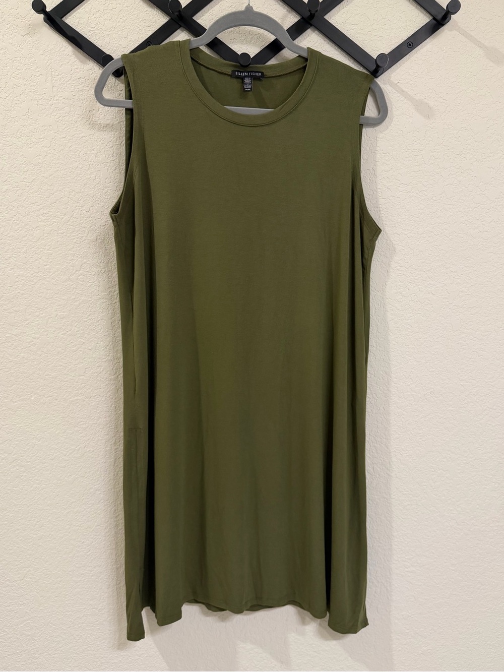 Eileen Fisher Olive Green Viscose Jersey Shift Dress M